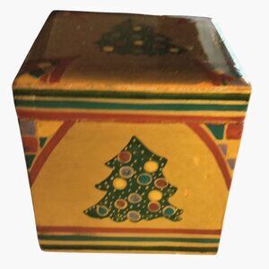 Hand Painted Wooden Christmas Tree Design Decorative Storage Box Gold Green
